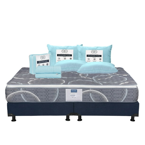 Colchón King Size Restonic Bongo + Box + Juego de Sábanas + 2 Almohadas Trinity