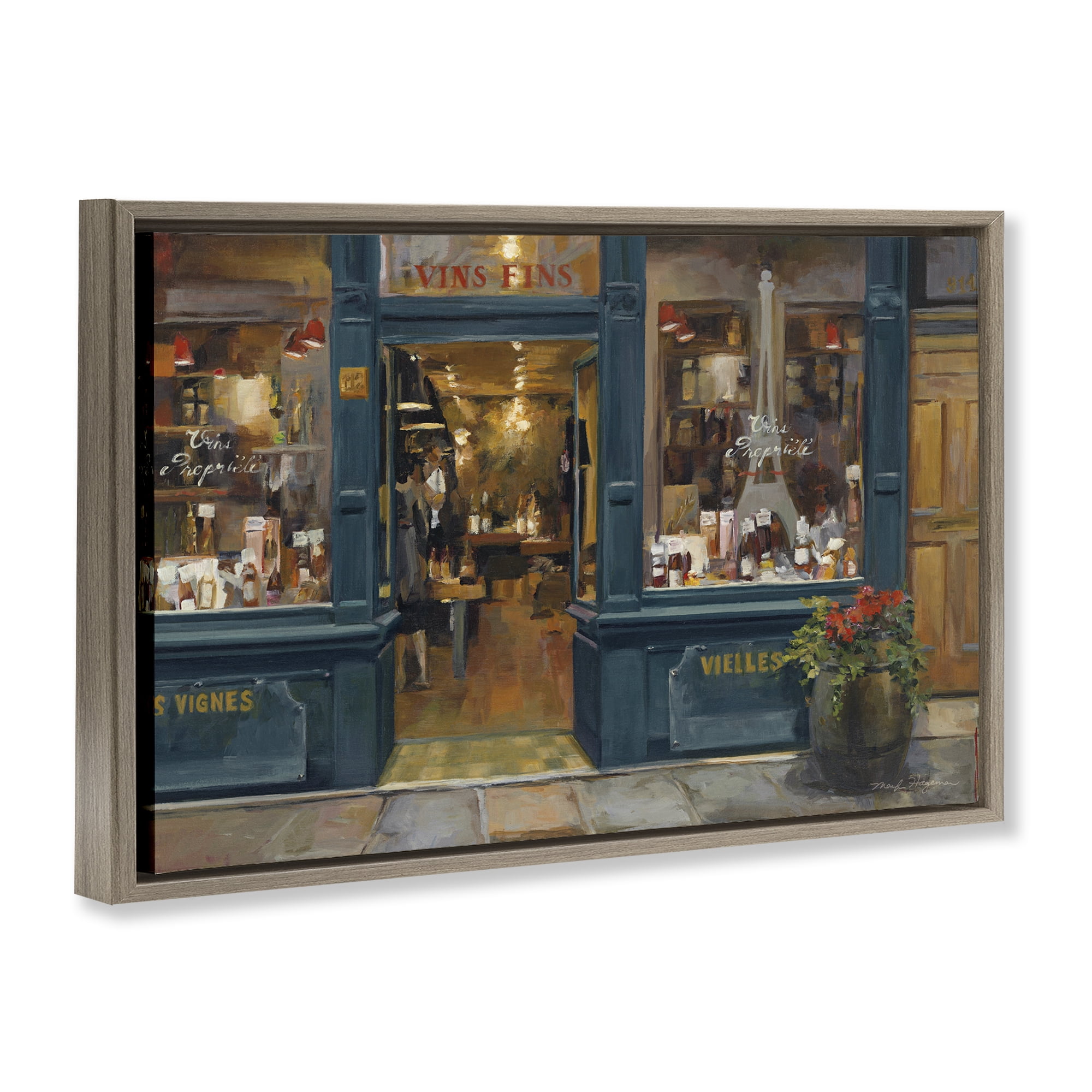 Stupell Industries Parisian Wine Shop Buildings & Architecture Painting Brown Floater Framed Canvas Art Print Wall Art, 31 x 21