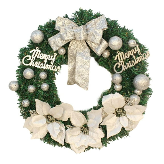 16 Inch Christmas Wreath with Balls Bow Ornaments Christmas Wreath Flower Wreath White