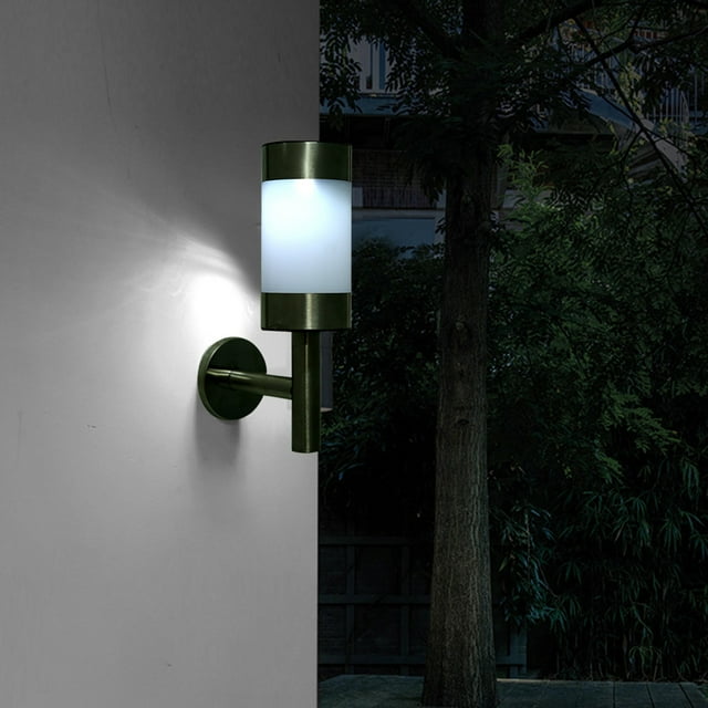 Luz de pared con sensor de patio, 2 piezas de acero inoxidable LED Luz de pared solar de acero inoxidable Luz de pared de acero inoxidable multifuncional Jadeshay A