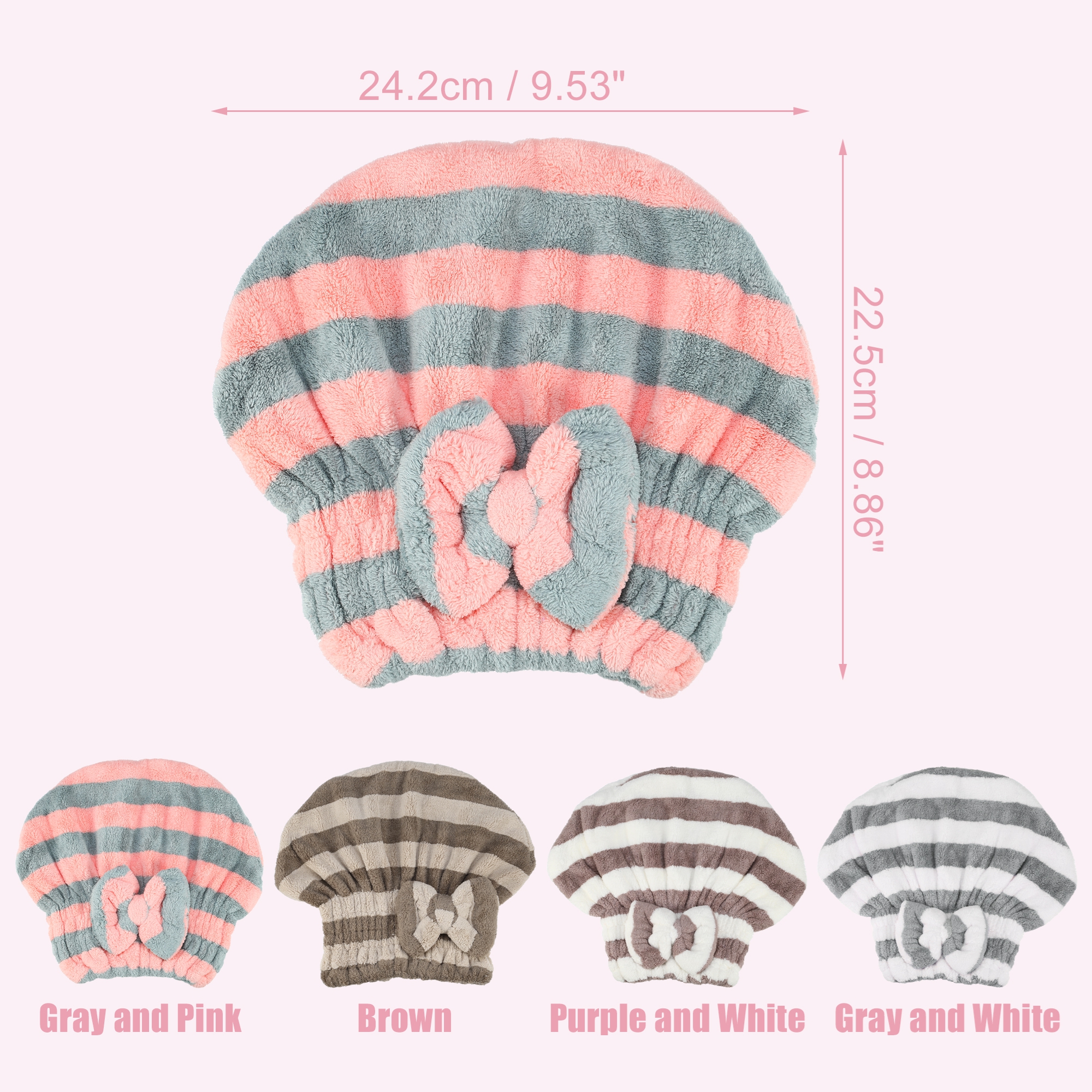 Unique Bargains Strong Absorbent Coral Fleece Hair Drying Towel Dry Cap Gray Pink