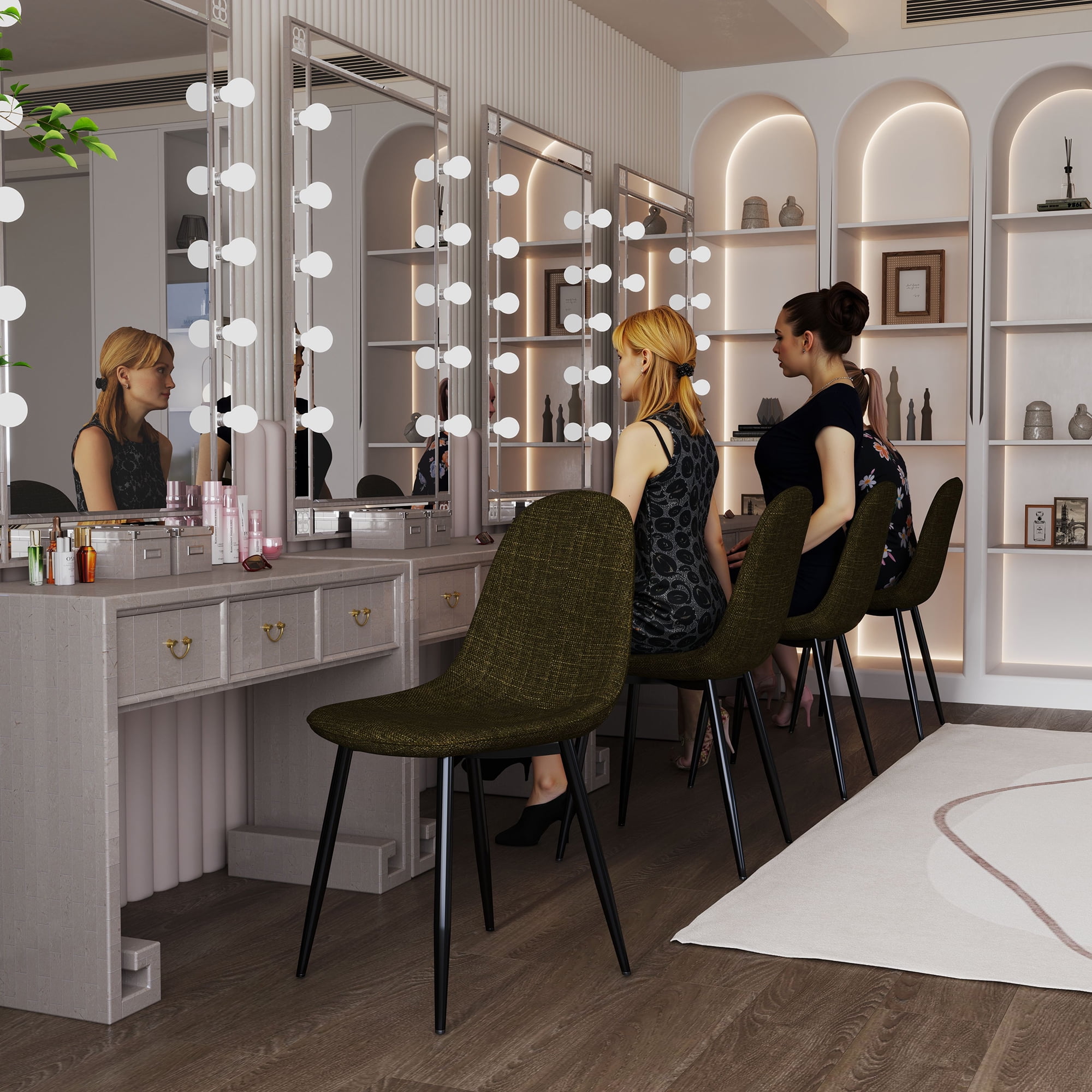 Homy Casa Lot de 4 chaises d'appoint rembourrées sans accoudoirs pour salon, chambre à coucher, réception, tissu vert