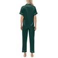 thumbnail image 5 of felwors Silk Satin Pajamas Set Women Short Sleeve Sleepwear Soft Button Down Loungewear Pjs Set Green, XXL, 5 of 8
