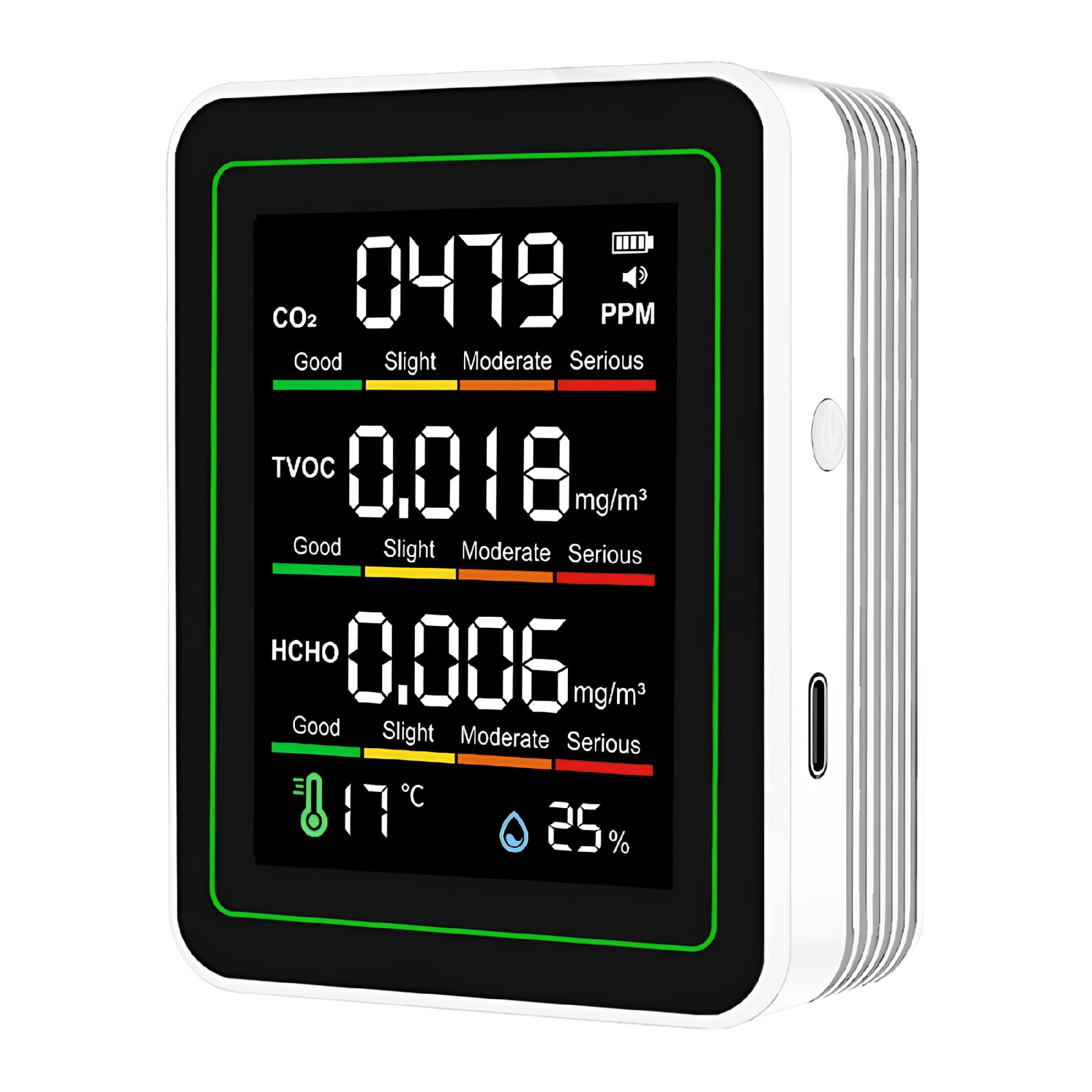 GJX Indoor Air Quality Monitor, CO2 Monitor/Temperature/Formaldehyde Detector TVOC for Rooms, Grow Tents with Bracket White, 1 x Air Quality Monitor with Bracket, White