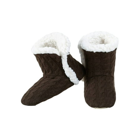 Cable Knit Booties - Yelete Womens Cable Knit Slippers House Booties Socks Soft Sherpa Lining Rubber Soles