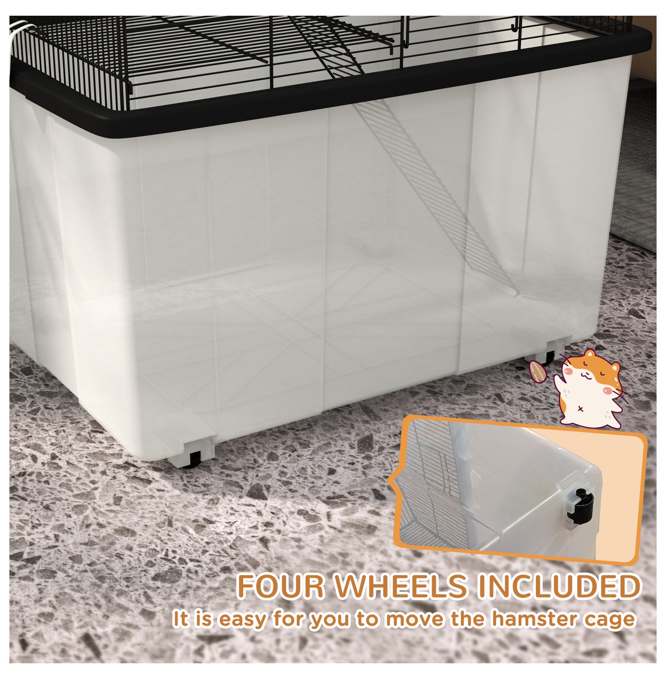 22" Hamster Cage 2-Tier Small Animal Habitat, Black - with Ramp, Water Bottle & Food Dish