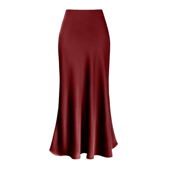 DHFJKG Womens Skirts Silk Satin High Waist Pleated Maxi Long Skirt Solid Color Flowy Hem Soft Skirt