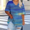 thumbnail image 4 of Stamzod Plus Size V Neck T Shirts for Women Summer Short Sleeve Basic Tees 2026 Fashion Gradient Printed Baggy T-Shirt Blue-2 XXXXXL, 4 of 5