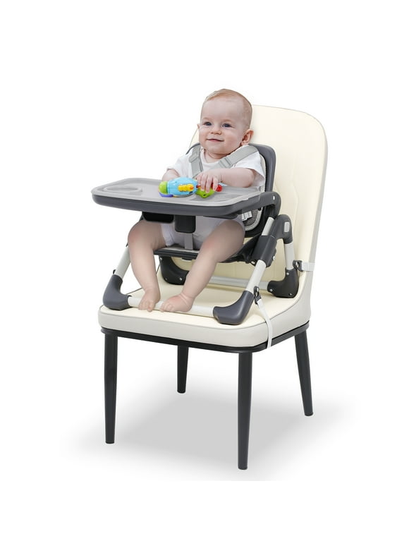 Kisdream Foldable Booster Seat Portable High Chair 2 IN 1 Toddler Booster Feeding Seat for Baby with Removalbe Tray Height Adjustable 5 Point Harness Indoor Outdoor Dining Chair