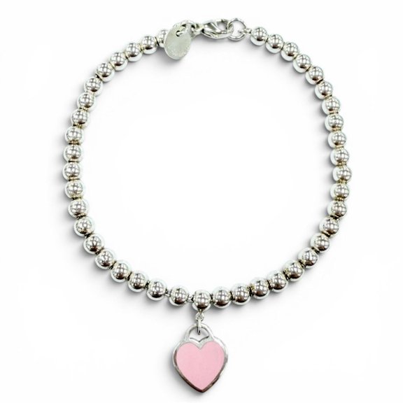 Pre-Owned TIFFANY&Co. Return to Tiffany Mini Heart Tag Bead Bracelet, AG925, Wrist...