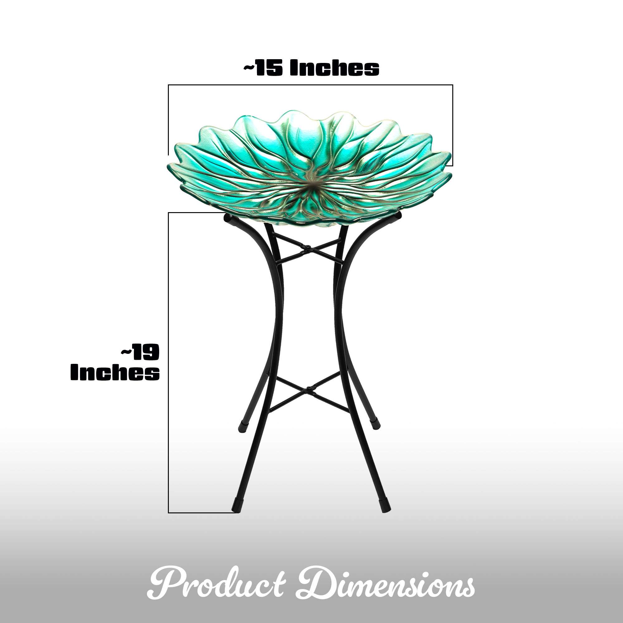 G128 19 Inch Height Glass Bird Baths with Metal Stand | Decorative Green BirdBaths Bowl Outdoor Garden Bird Feeder