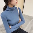 thumbnail image 1 of Suéter de mujer Elástico de color sólido acanalado Cuello alto Manga larga Delgado Otoño Invierno Ca Abanopi Azul, 1 of 7