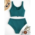 thumbnail image 3 of ZAFUL Women Swimsuit Knot Ribbed Tankini Swimsuit Deep Green M, 3 of 5
