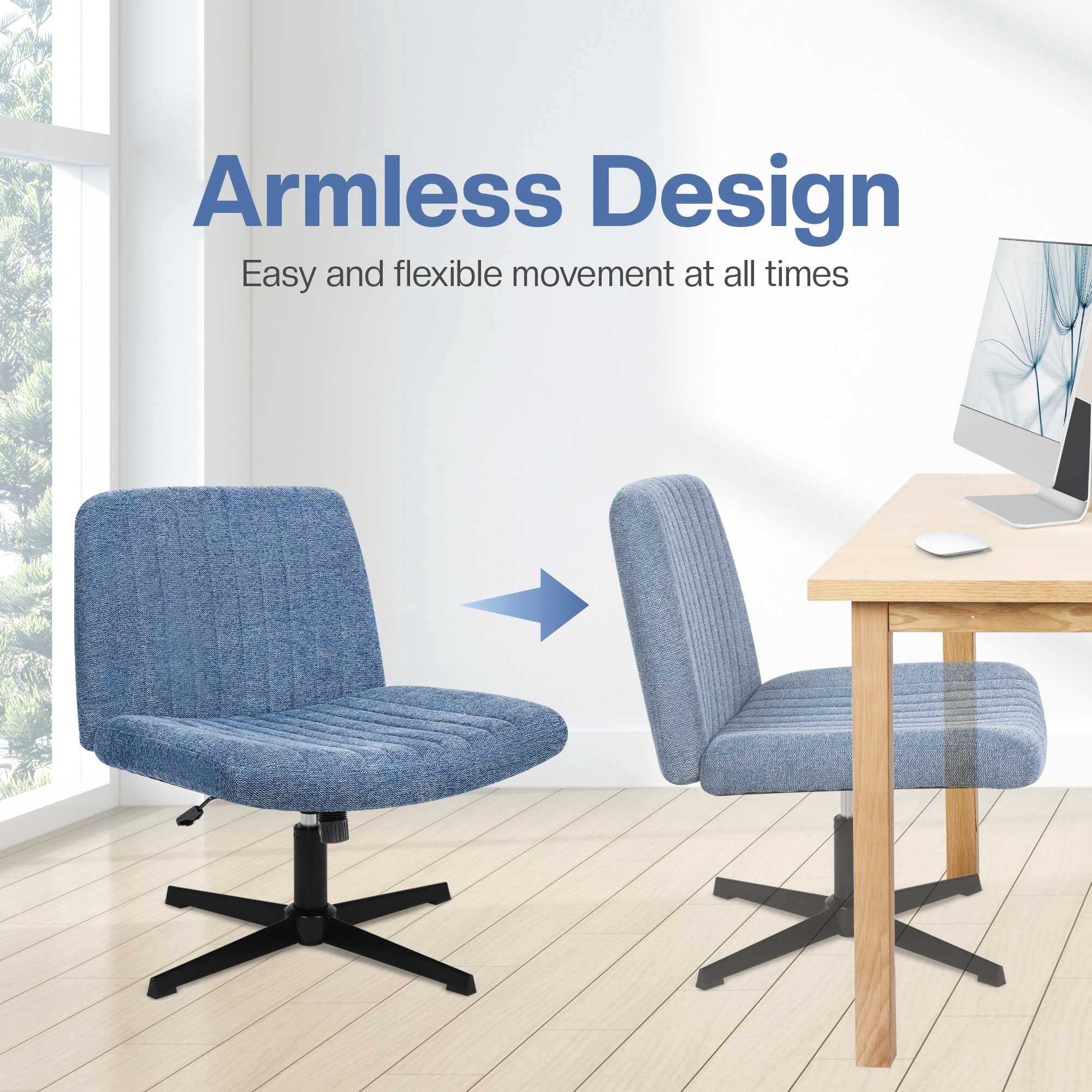 Celtoss Criss Cross Home Office Chair, Armless Swivel Task Computer Chair, in Fabric, Vanity Style, Blue