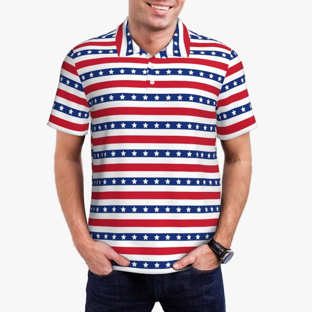 Fotbe American Patriotic Stars And Stripes Camiseta Polo de Golf para Hombre con Estampado – Camisa Deportiva Transpirable con Cuello Abotonado-4X-Large