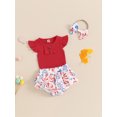 thumbnail image 5 of Raccmtaty Baby Girls 4th of July Sets Flying Sleeve Romper Stars Stripe/Firework Balloon Print Shorts Headband Sets, 5 of 8
