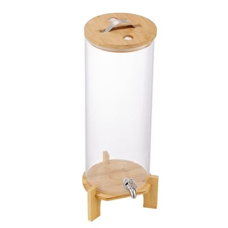 KFFKFF 3.5 Gallon Glass Beverage Dispenser with Wooden Stand, Stainless Steel Spigot, Ideal for Serving Juice, Iced Tea, Lemonade, and Water at Gatherings