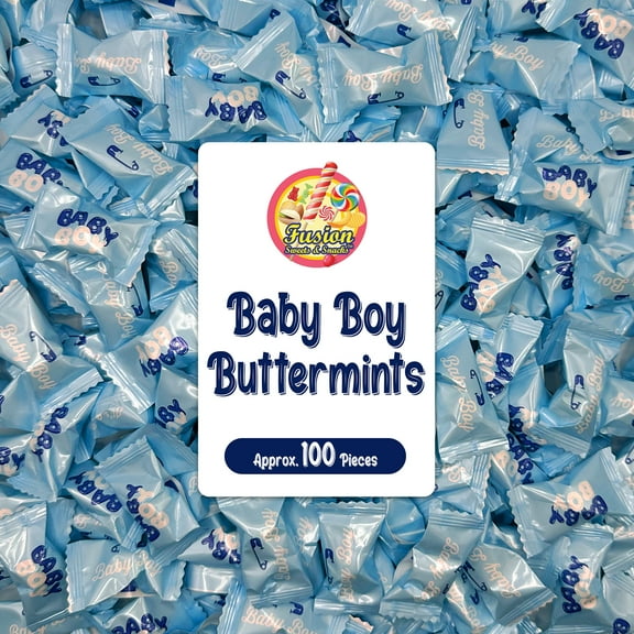 Baby Boy Buttermints - 100 Count - Baby Shower Blue Butter Mints Individually Wrapped - Baby Shower Candy - Perfect For Gender Reveal Parties, Hospital Goodie Bags, Welcome Baby Parties, And More