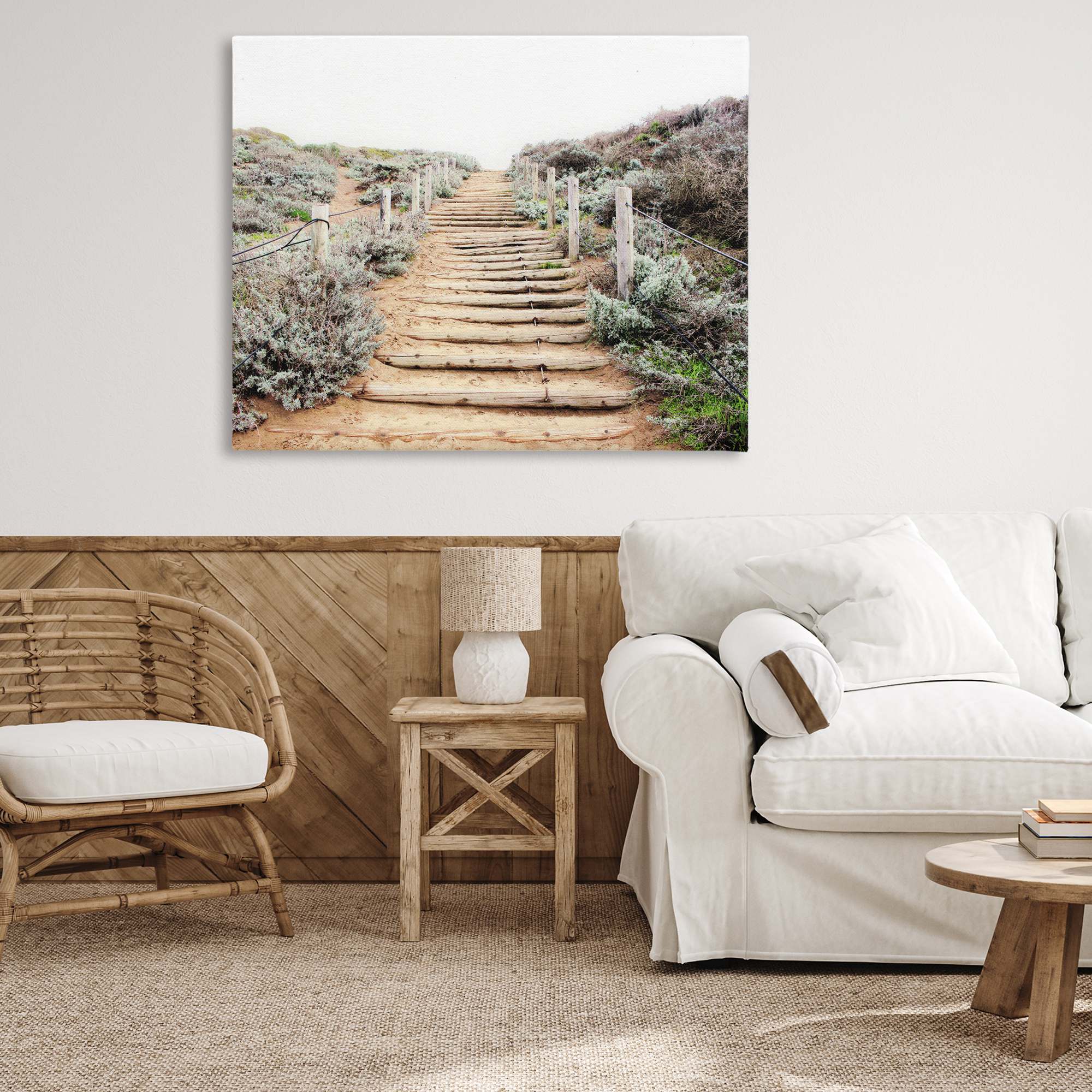 Wooden Stairway to Heaven Canvas Wall Art, design by Leah Noel Art