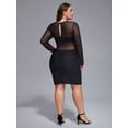 thumbnail image 2 of CurveSoul Plus Size Women Patchwork Long Sleeve Glitter Bodycon Dress Fashion Party Slim Sheer Mesh Dress, 2 of 6