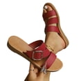 thumbnail image 4 of Samdudou Womens Casual Shoes Open Toe Flat Slide Sandals Triple Asymmetrical Thin Straps Single Metallic Square Buckle Detail Slip On Everyday Walking Footwear, 4 of 9
