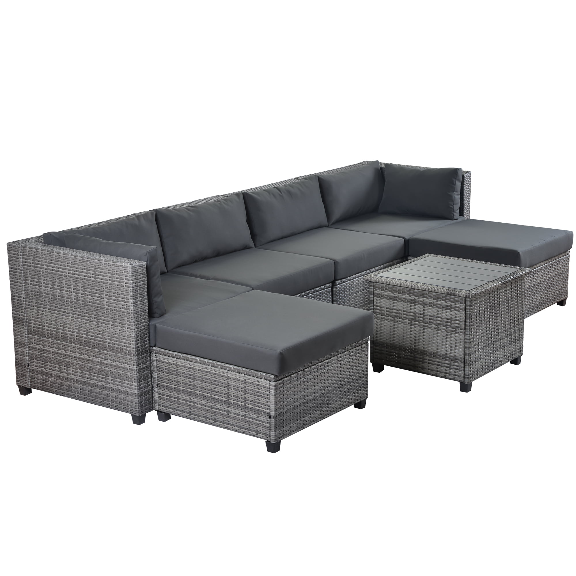Clearance! Patio Sectional Conversation Sets, 7 Pieces Outdoor Wicker Patio Furniture Set with ...