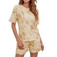 thumbnail image 3 of Qarigey Conjunto de 2 piezas de camiseta, quinto pantalón, traje informal para dormir, algodón cómodo, traje de moda de piezas, elegante, Yoga, Prendas para la parte del cuerpo Albaricoque s Qarigey AP011066-11, 3 of 6