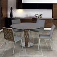 thumbnail image 4 of Crystal 48" Round Dining Table in Walnut Veneer column and Brushed Stainless Steel finish with Walnut Veneer Wood Top, 4 of 4