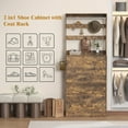 thumbnail image 5 of Tall Shoe Cabinet with Coat Rack, Hidden Shoe Storage Cabinet with Doors & Drawer, Hanging Bar & Hooks, Slim Narrow Freestanding Shoe Rack Organizer for Entryway, Hallway & Living Room, Brown, 5 of 16