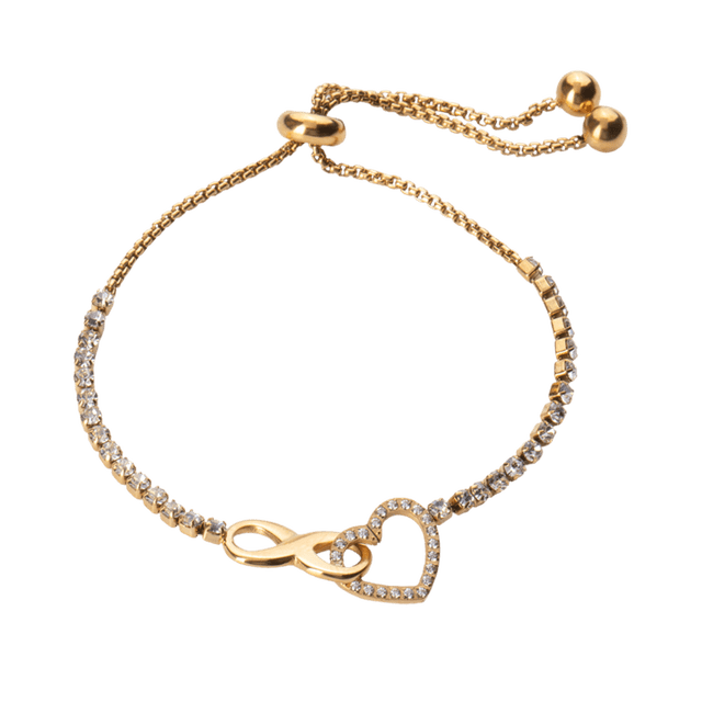 Pulseras para Mujer con Dije de Corazón e Infinito LuckyLy, Acero Inoxidable y Zirconia Cúbica, Modelo Nia dorado UNITALLA