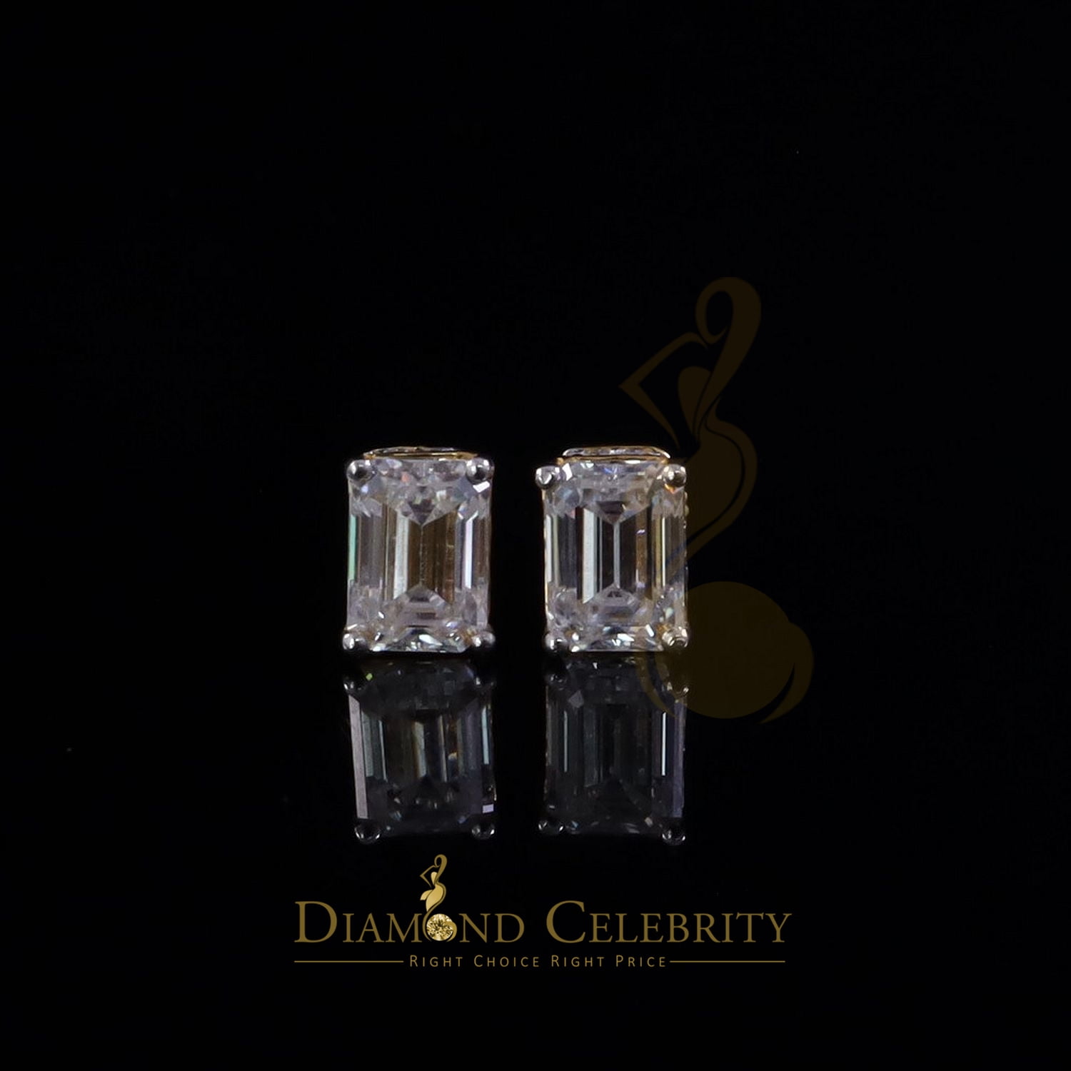 Diamond Celebrity's Men's/Women's925 Silver Yellow 2.50ct VVS D Moissanite Emerald cut Stud Earrings
