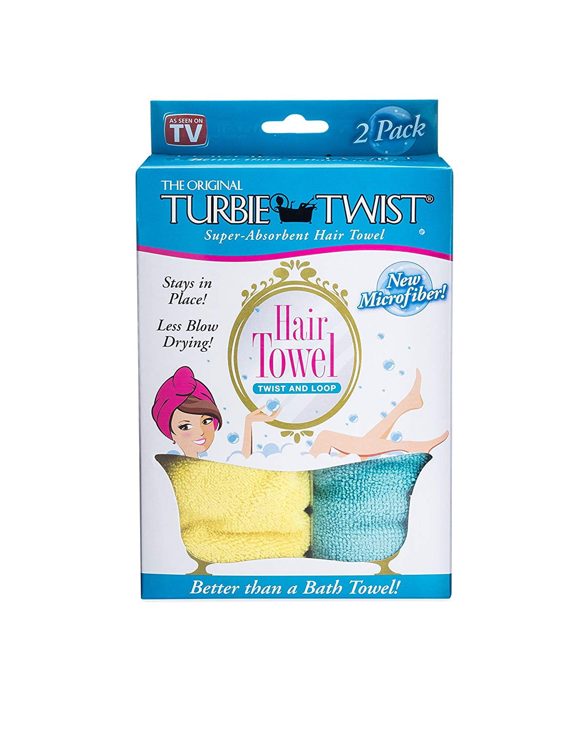 Turbie Twist Microfiber Hair Towel (2 Pack) YellowAqua