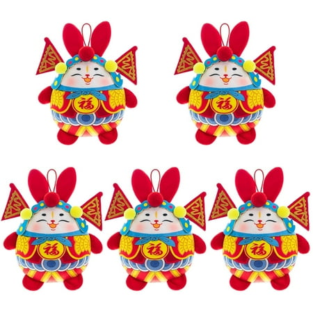 

TOYMYTOY 5pcs PP Cotton Stuffed Rabbit Hanging Chinese Style Rabbit Hanging Decor Doll Pendant New Year Gift