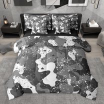 Homewish Camo Camouflage 7pcs Bedding Comforter Set,Rustic Farmhouse Cabin Queen Bedding Sets,Gary Splash Ink Queen Sheet Sets For Boys Teens,Super Cozy Room Decor Reversible