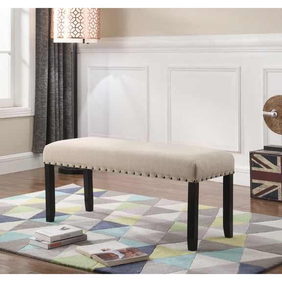 Miekor Furniture Biony Fabric Dining Bench with Nailhead Trim, Tan B5A0250