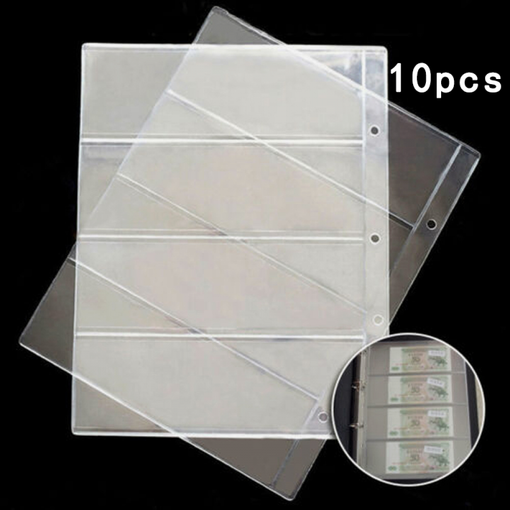 QIFEI 10Pcs Clear Paper Money Holders for Collectors 4Pocket PVC