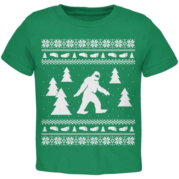 Sasquatch Ugly Christmas Sweater Green Toddler T-Shirt - 4T