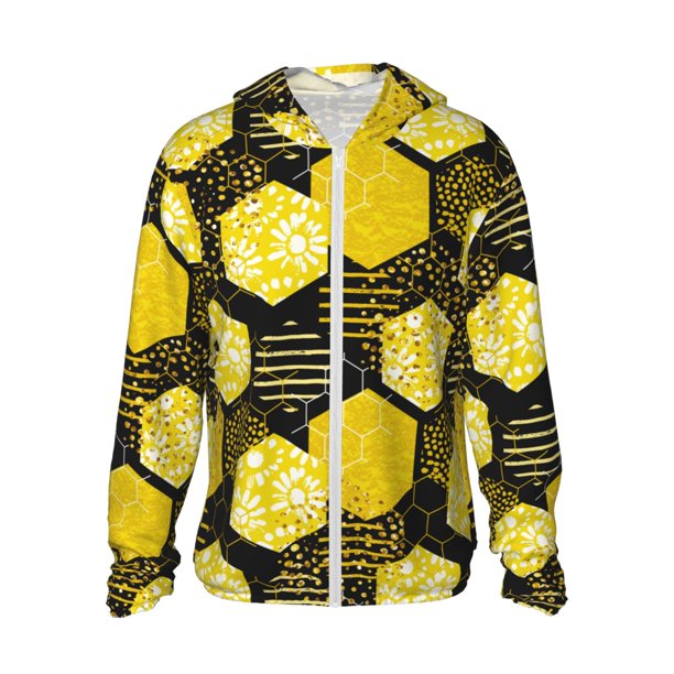 Balery Geometric Pattern with Bee Sudadera ligera de manga larga con capucha y protección solar UPF 50+ para hombre y mujer, ideal para pesca y running-3X-Large