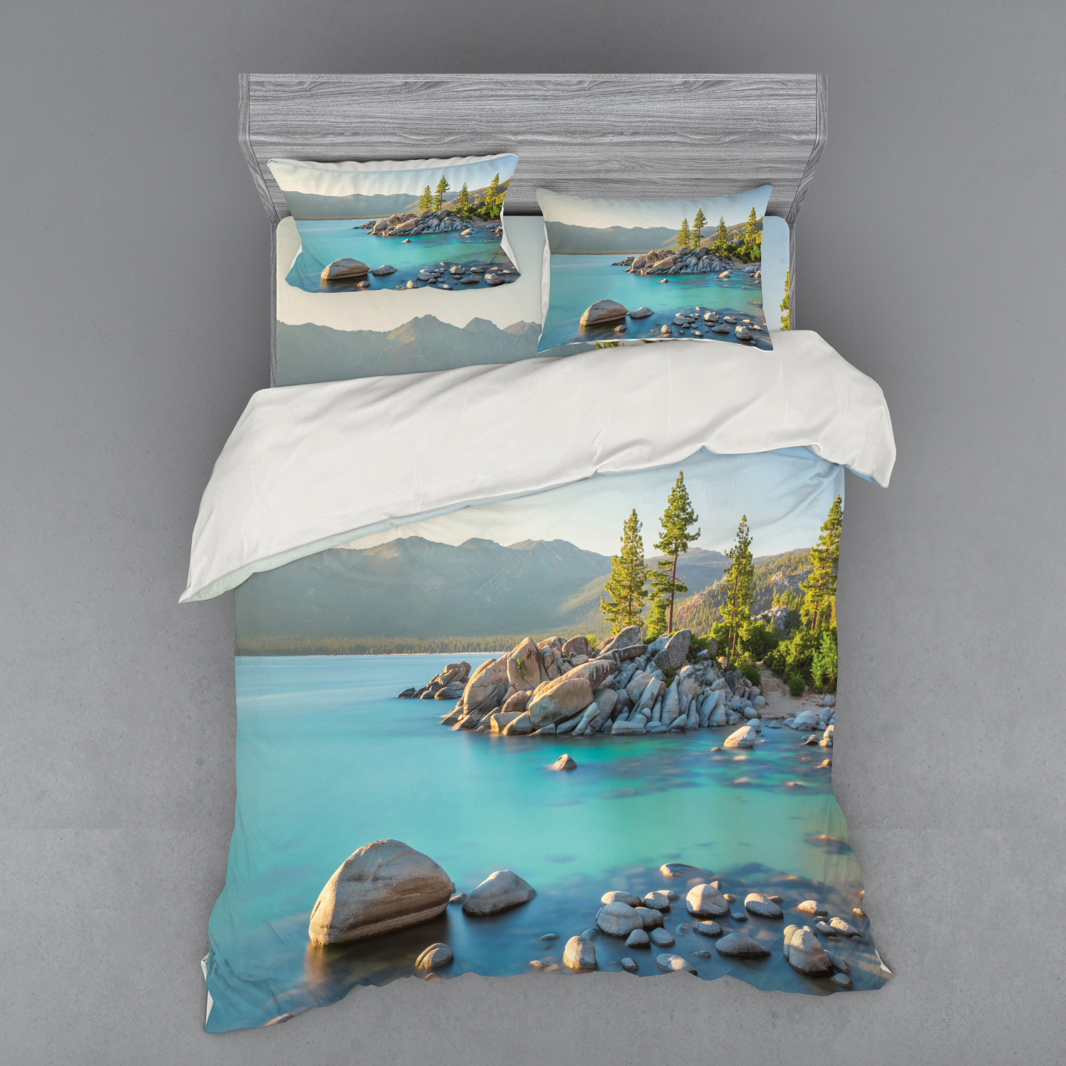Lake Duvet Cover Set, Pastoral Spring Time Scenery in Provincial