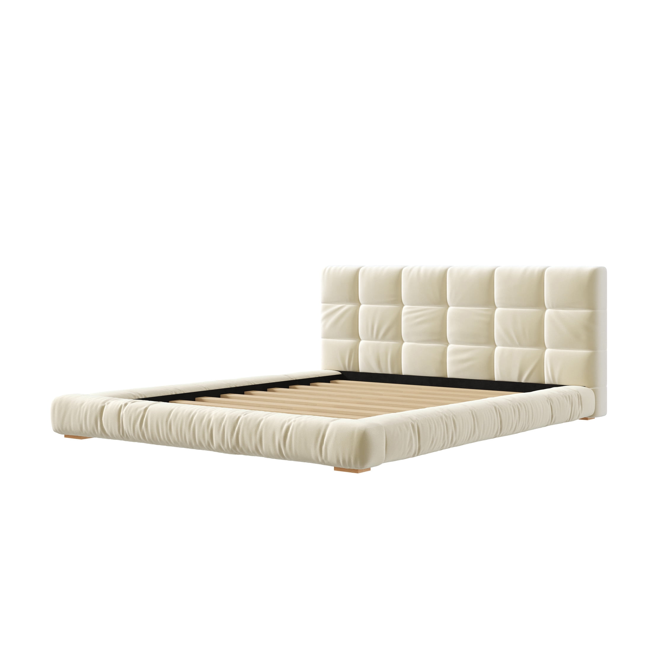 Christopher Knight Home Modern Velvet Upholstered Platform Bed with Channel Tufted Headboard, Queen, Beige