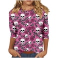 thumbnail image 2 of GaThRRgYP Womens Tops Long Sleeve Pullover,Fashion Women's Comfortable Round-Neck 3/4 Sleeve Print Casual T-shirt Blouse Pink S, 2 of 5