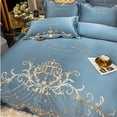 thumbnail image 3 of Juego de cama de estilo europeo de lujo de oro real bordado satén edredón doble, 3 of 5