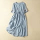 thumbnail image 1 of Puntoco Lino Algodón Verano Largo Hasta La Rodilla Falda Larga De Lino Vestido Suelto Con Cordones Bordado Artístico Vestido De Manga Corta Con Cuello Redondo Azul Xl,Regalos Para Mujer Joven, 1 of 8