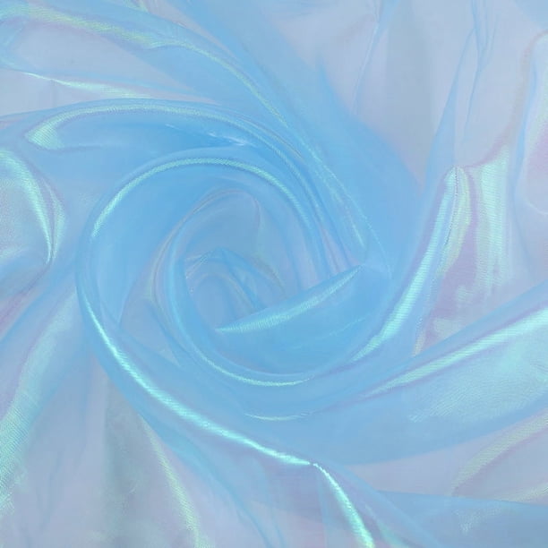 XmhyTop-A Tela de organza iridiscente holográfica arcoíris de 1 yarda, tela decorativa transparente con degradado brillante, 150 cm de ancho, para vestidos, fiestas y bodas, azul claro