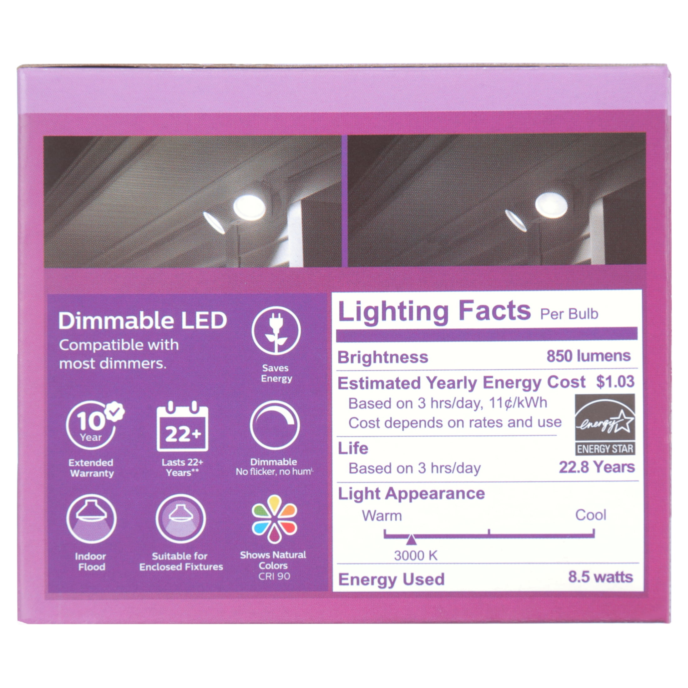 Phillips LED 75-Watt PAR30 Indoor Floodlight Light Bulb, Bright White, Dimmable, E26 Medium Base (2-Pack)