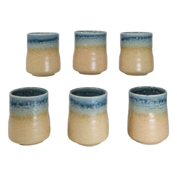 Pack Of 6 Porcelain Ao Nagashi Blue River Reactive Glaze Yunomi Tea Cups 9oz