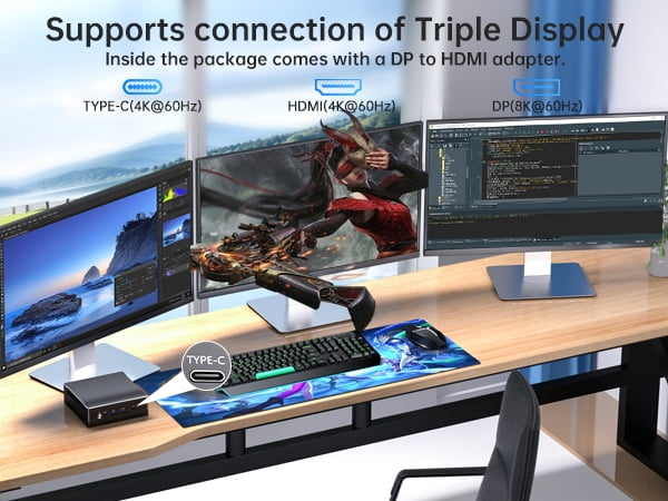 Mini PC i9, Kinupute Desktop Computer with Core i9-13900H, 14 Cores Upto 5.4GHz, Windows 11 Pro, 64G DDR4, 2T M.2 PCIE4.0 SSD, Dual LAN, DP/HDMI/Type-C Triple Display, 8K/4K@60Hz, WiFi6E/BT5.3, VESA