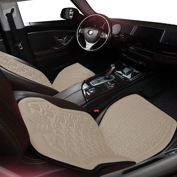FEOLGEHLY Beige Conjoined Front Car Seat Covers, Faux Leather Car Seat Protector Universal fit for Most Cars SUVs and Trucks Water Proof Seat Protector