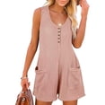 thumbnail image 4 of YYDGH Womens Rompers Sleeveless Button Down V Neck Waffle Tank Top Jumpsuit Summer Outfits Pink M, 4 of 8