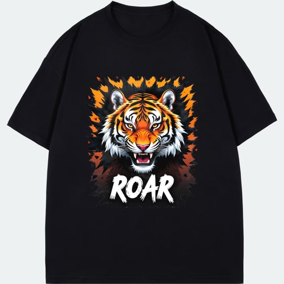 Men's Black T-Shirt Tiger Roar Graphic Print Casual Wear